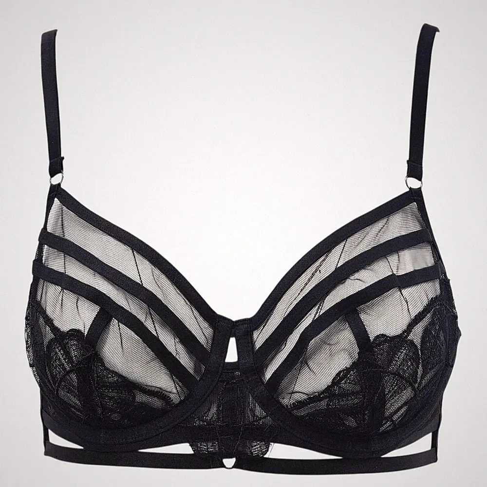M&S Autogramm bestickt Bügel Bustier BH transparent Mesh & Träger Detail UVP 26,0 £