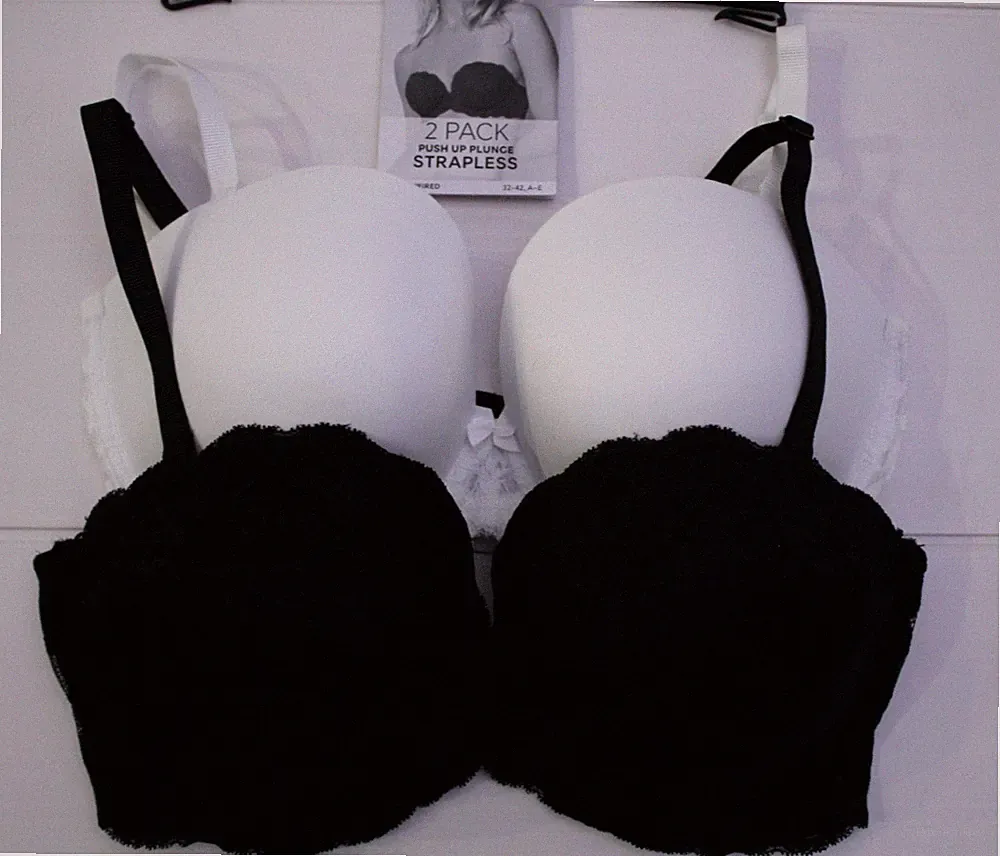 M&S Damen 2er Pack Push Up Plunge BH trägerlos mit Bügel ~ Gr. 42B
