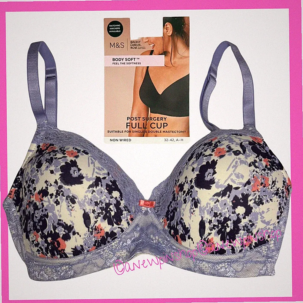 M&S Post OP BH Blau Mix Blumen Vollschale Stretch Weich Komfort Mastektomie