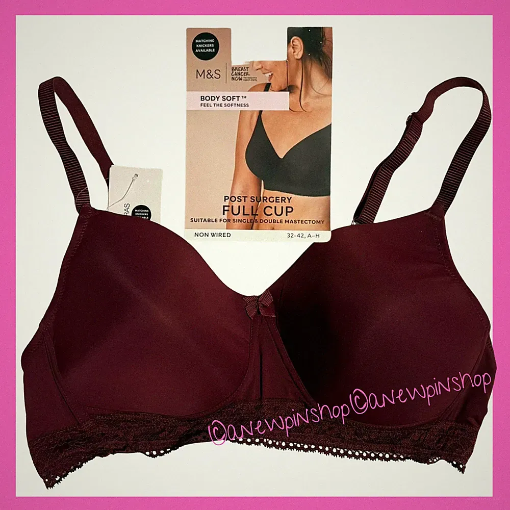 M&S Post OP BH dunkelrot Vollschale Stretch weich Komfort Mastektomie NEU