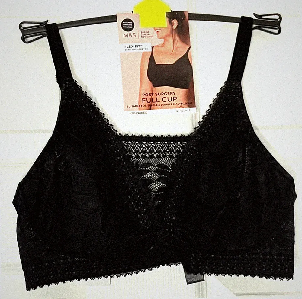 M&S Post OP BH schwarz Stretch Spitze Flexifit Vollschale weich Mastektomie