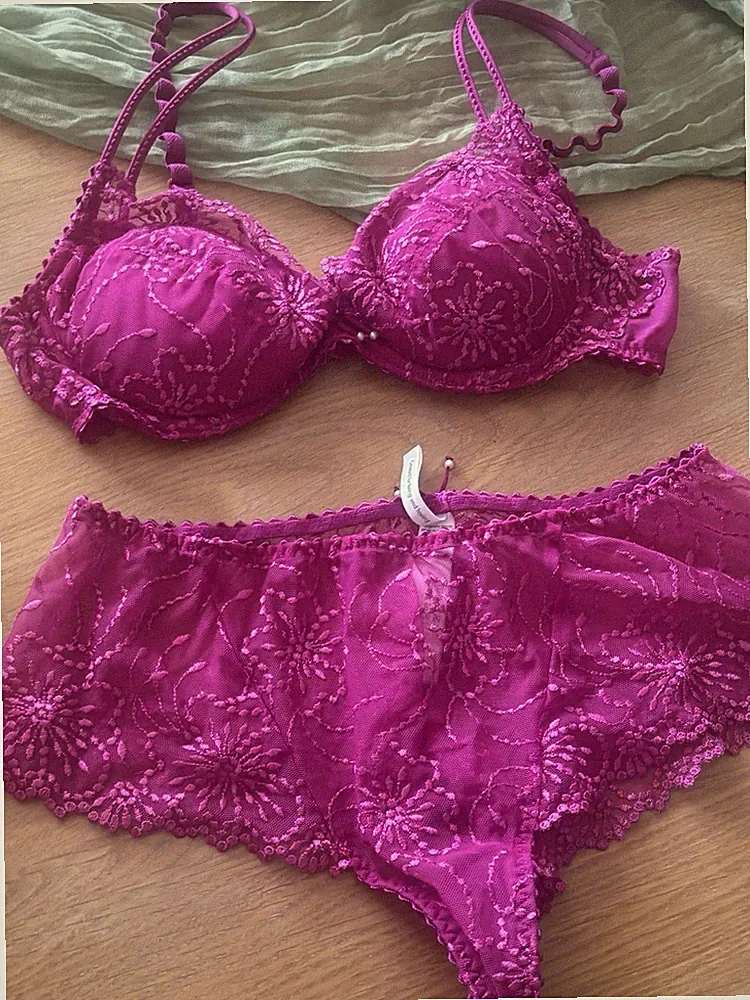 Marie Jo BH-Set T-Shirt-BH 75B Pink transparent Spitze Blumen Schleife Bügel