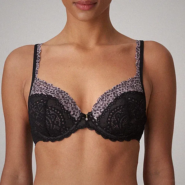 Marie Jo Coely Smokey BH Unterlegt Herzform Spitze Tiermuster Leopard Schwarz