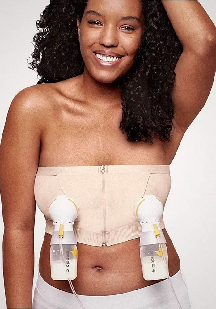 Medela Beige Hands-Free Pumping Bustier Bra Size M Breast Pump Nursing Bra
