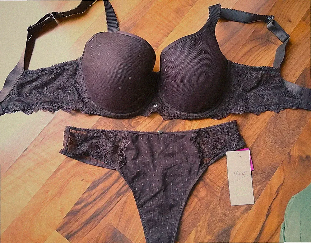 Mey Bügel-BH +Slip,Soft Schalen nahtlos T-Shirt Gr.70E Spitze Neu Braun