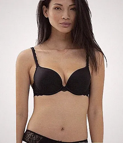MEY schwarzer Push Up BH 36C Bügel Memory Foam stark gepolstert glatt T-Shirt