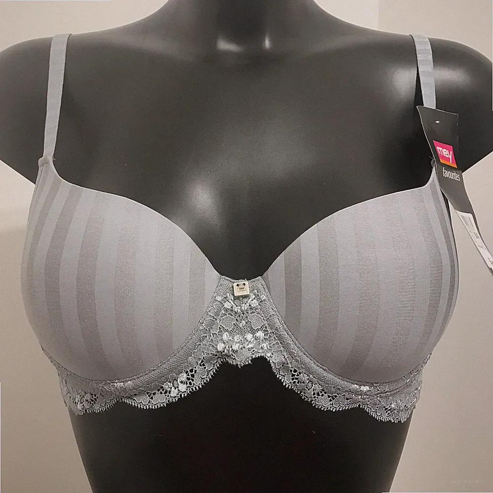 Mey silbergrau T-Shirt BH Bügel glatt geformt gepolstert Cups Streifen & Spitze