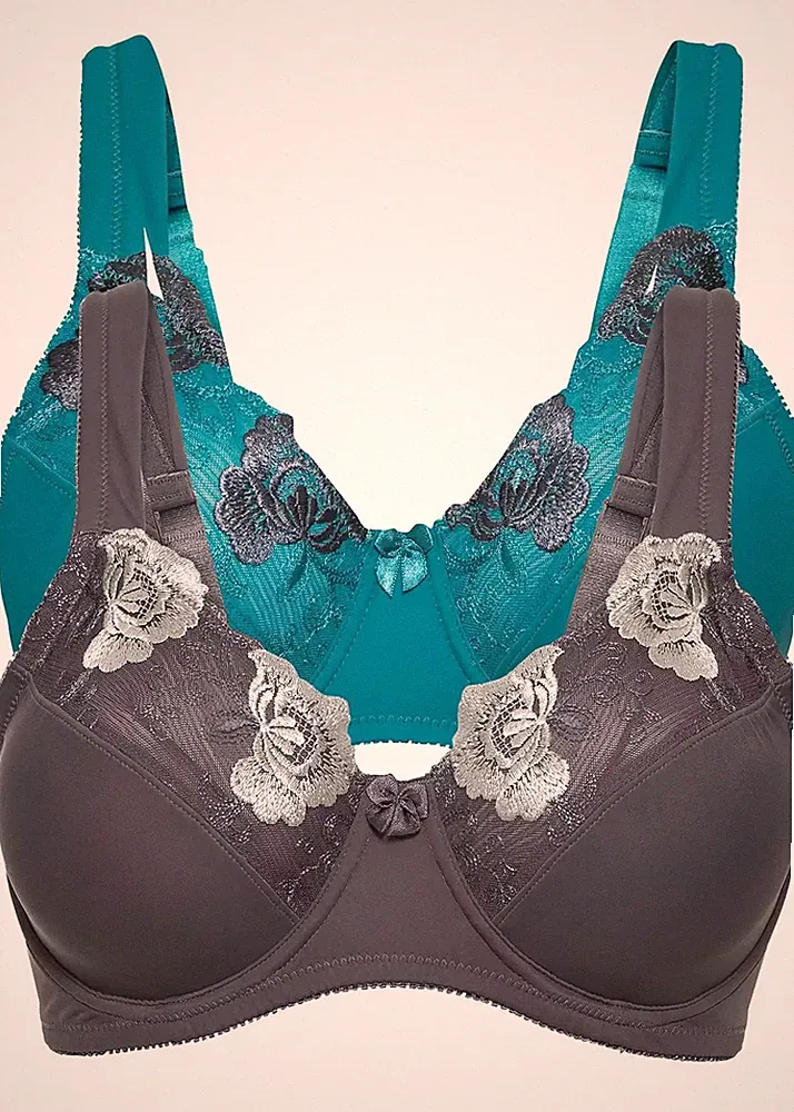 Minimizer-BH im Zweierpack Gr. (110) G Kobalttürkis+Grau Geblümt Damen-Bra Neu