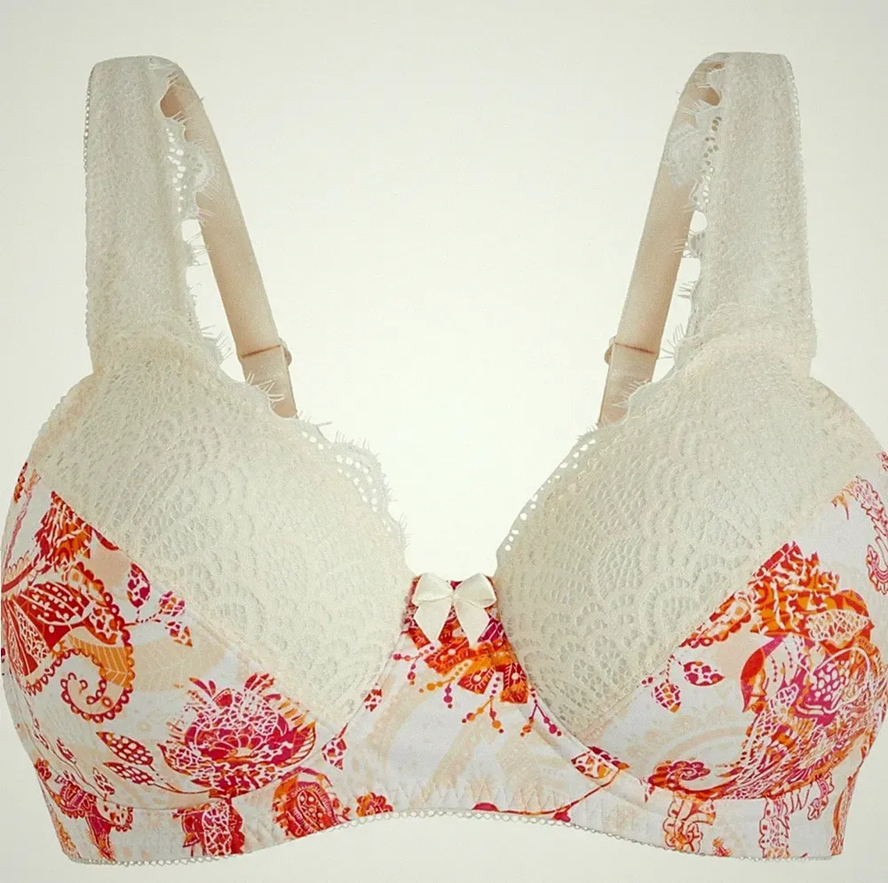 Minimizer BH mit Bügel Gr. (80) F Creme Tieforange Geblümt Unterwäsche Bra Neu
