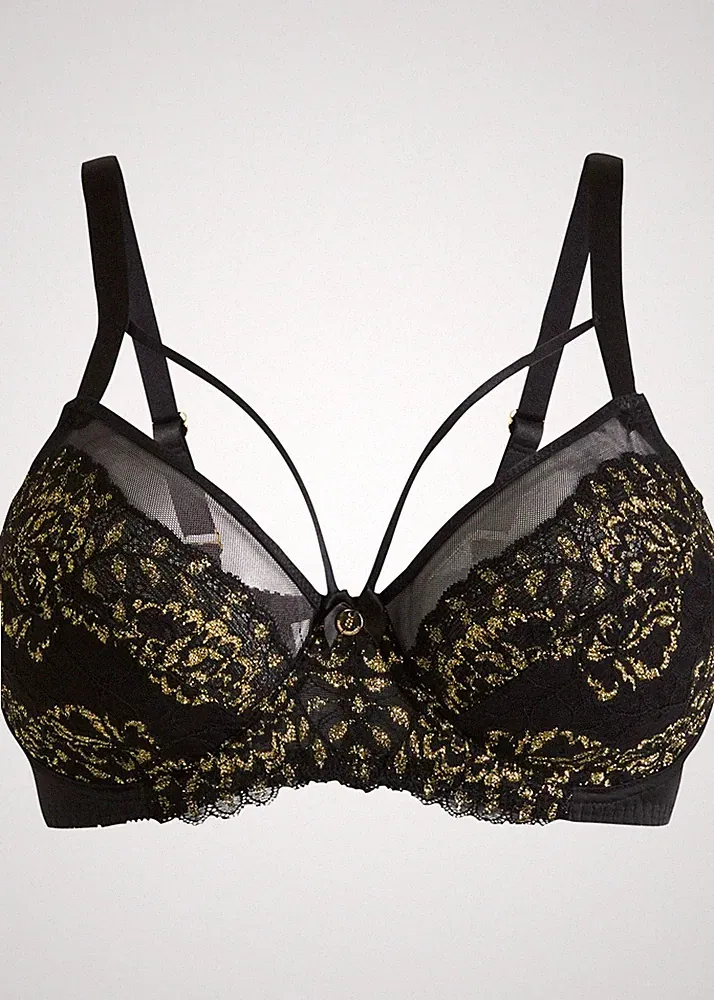 Minimizer BH mit Bügel Gr. (90) F Schwarz Gold Damen Bra Oberteil Dessous Neu*
