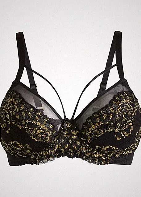 Minimizer BH mit Bügel m goldfarbener Lurex-Spitze Gr. (90) F Schwarz Gold Neu