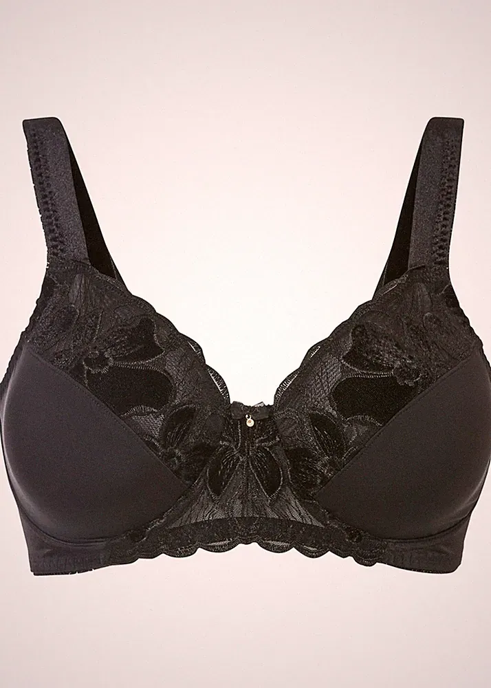 Minimizer BH mit Bügel m Samt-Stickerei Gr. (80) E Schwarz Damen-Bra Neu*