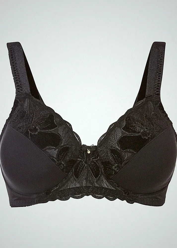 Minimizer BH mit Bügel m Samt-Stickerei Gr. (90) F Schwarz Damen-Bra Neu*