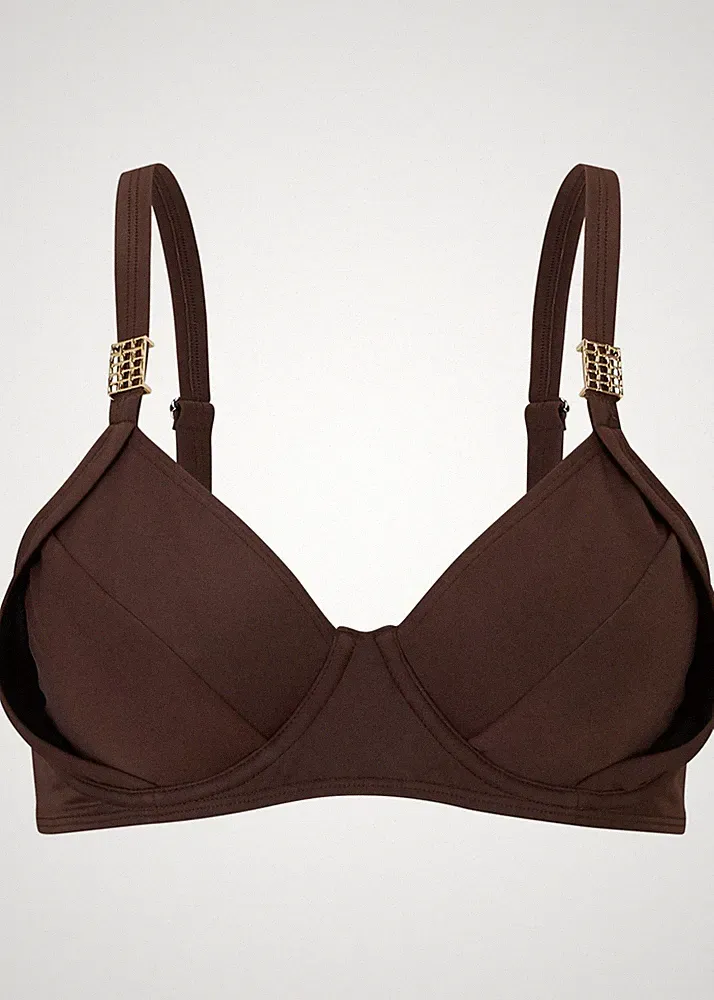 Minimizer Bikini Oberteil Gr. 75 Cup C Braun Damen Bademode Schwimm-Bade-BH Neu