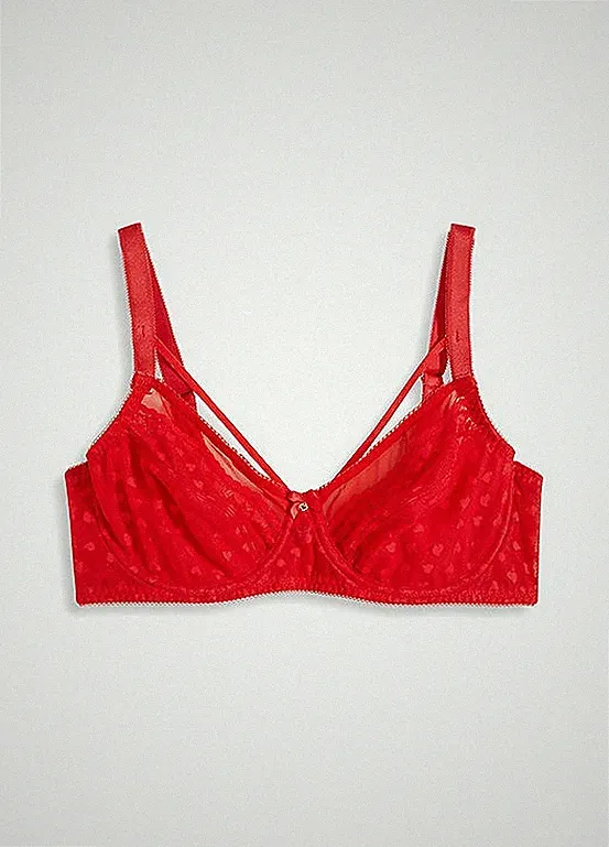 Minimizer-Bügel-BH mit Herzmuster Gr. 90 Cup G Erdbeere Damen-Bra Oberteil Neu*