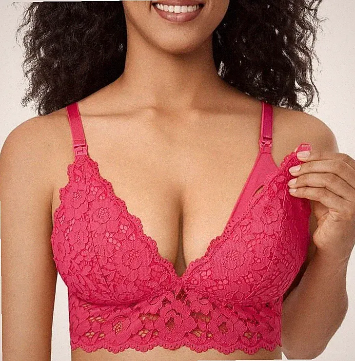 MOMANDA🌺Heißer rosa Spitzen Still Stillen Umstands BH ohne Bügel🌺38E # 3