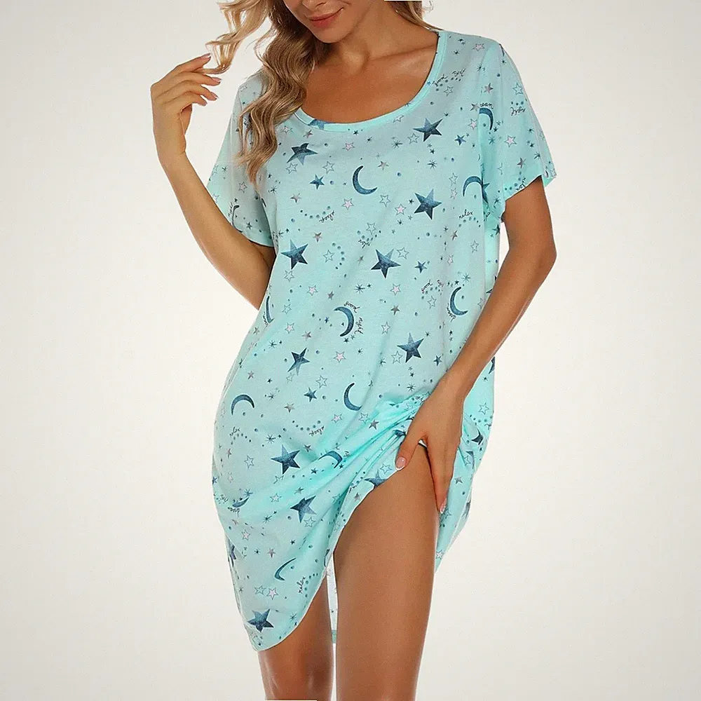 Nachtkleid Damen Baumwolle, Schlafshirt, Sommer, casual, Baumwollmischung, St...