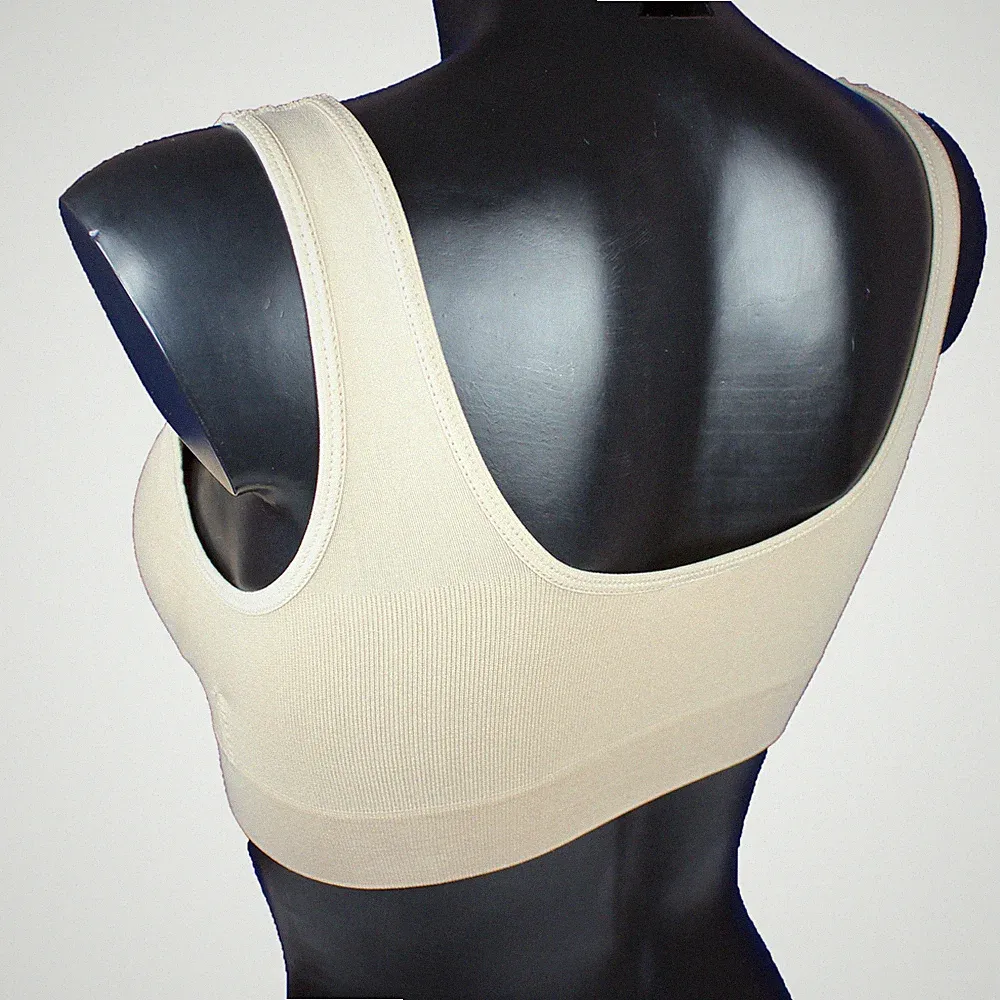 nahtlos Push up BH Sport Form Bra ohne Bügel beige Sporttop Top Bustier Organza