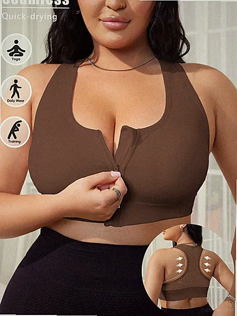 Nahtloser Ausschnitt Sport BH mit Frontreißverschluss für Plus Size Billig24