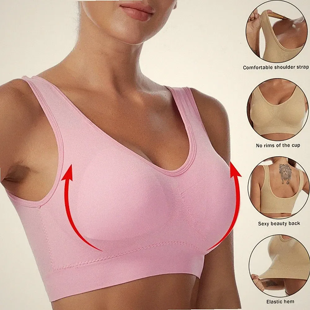 Nahtloser gepolsterter Damen-BH kabellos bequem Stretch Sport bauchfreies Oberteil Bralette UK