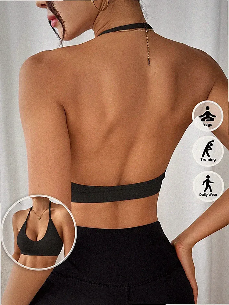 Nahtloser gerippter Racerback V Ausschnitt Sport BH in Khaki und Billig24