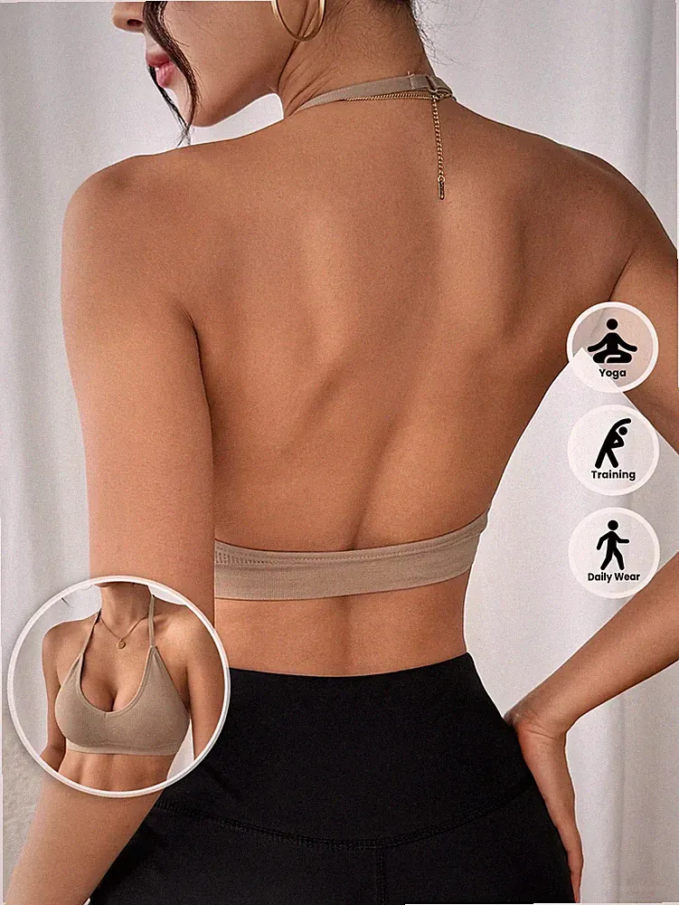 Nahtloser gerippter Racerback V Ausschnitt Sport BH weich und Billig24
