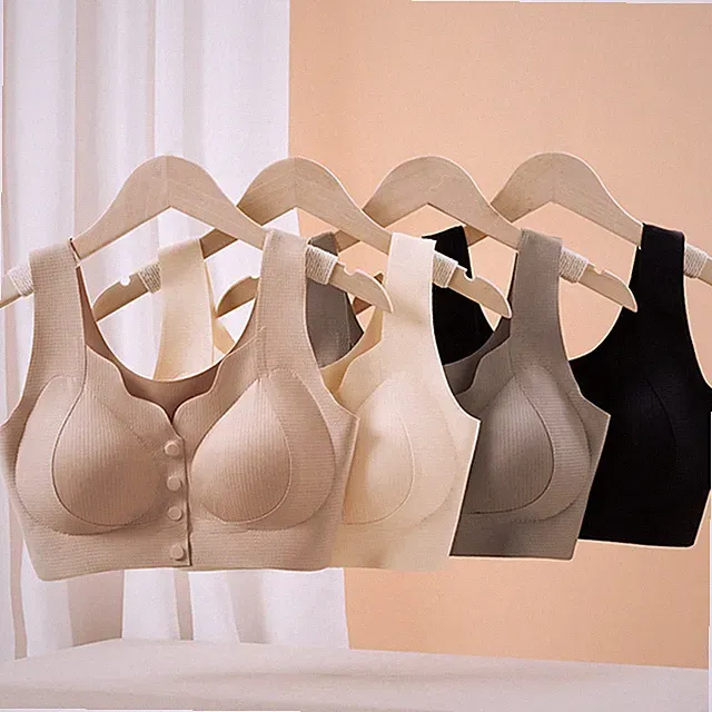 Nahtloser Träger-BH für Damen Frontöffnung geraffte Brust Design einfarbig