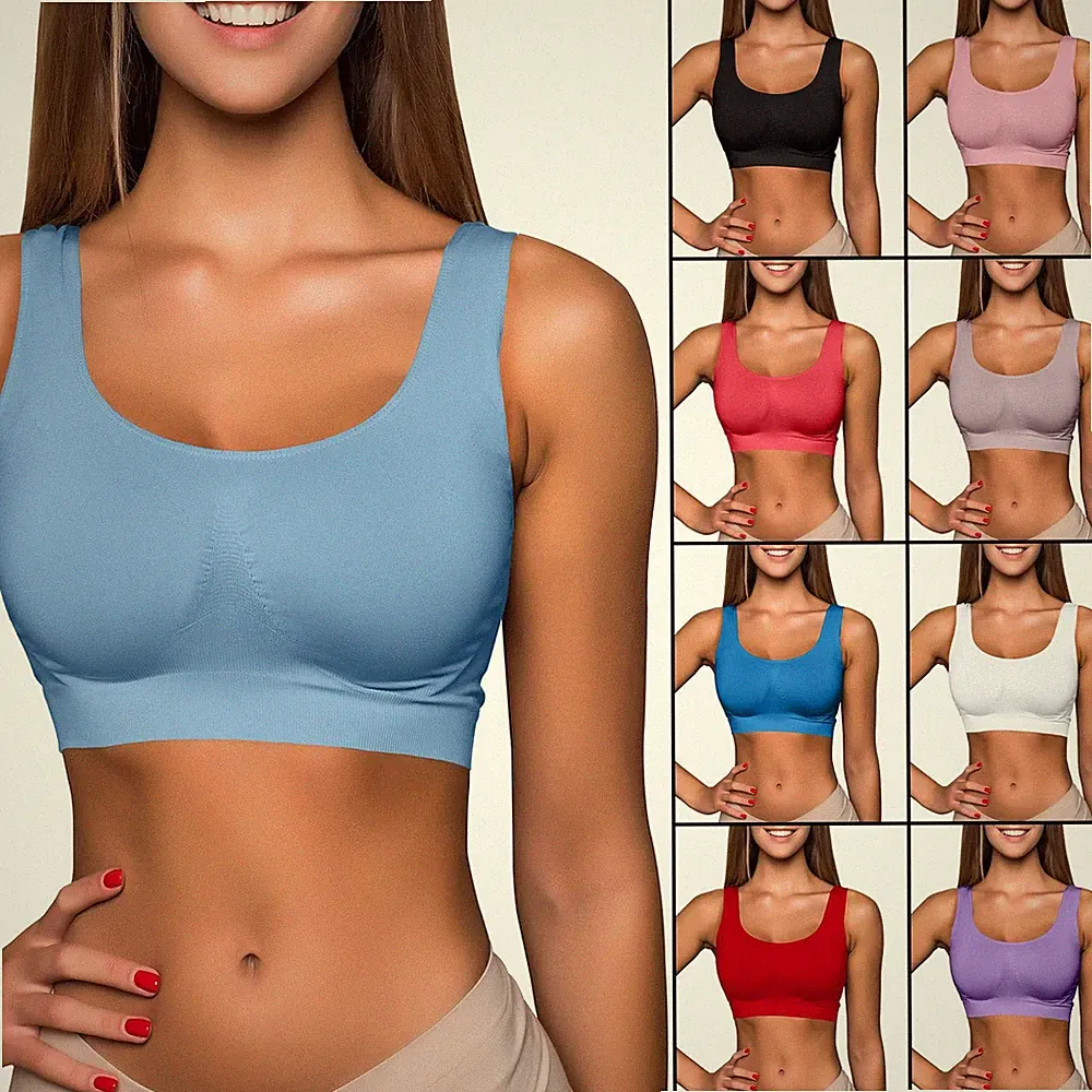 Nahtloses bequemes gepolstertes Stretch-Sport-Yoga-BH-Oberteil kurzes Trägertop für Damen