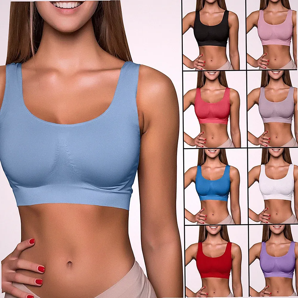 Nahtloses bequemes gepolstertes Stretch-Sport-Yoga-BH-Oberteil kurzes Trägertop für Damen