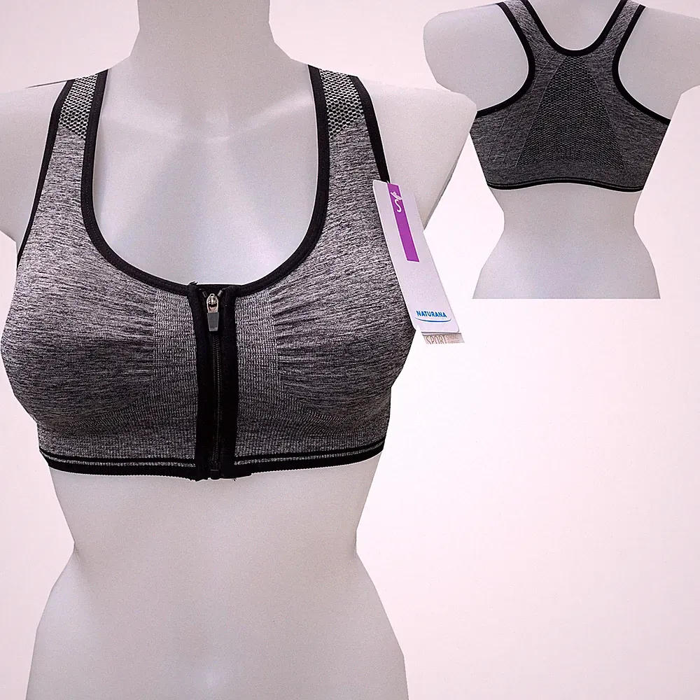 Naturana Damen BH Sport-BH Bügellos Vorderverschluß Gepolstert Gr. S Grau NEU