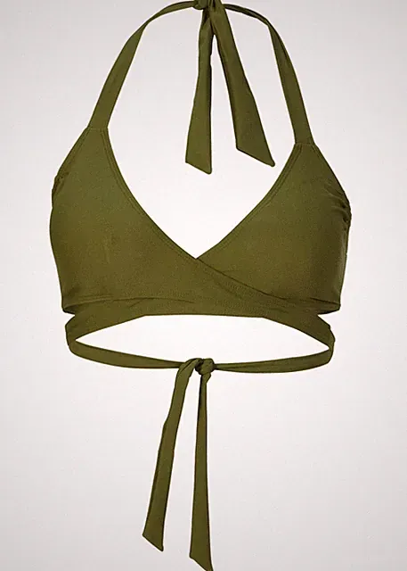 Neckholder Bikini Oberteil Gr. 42 A+B Dunkelkhaki Damen Schwimm-Bade-BH Neu