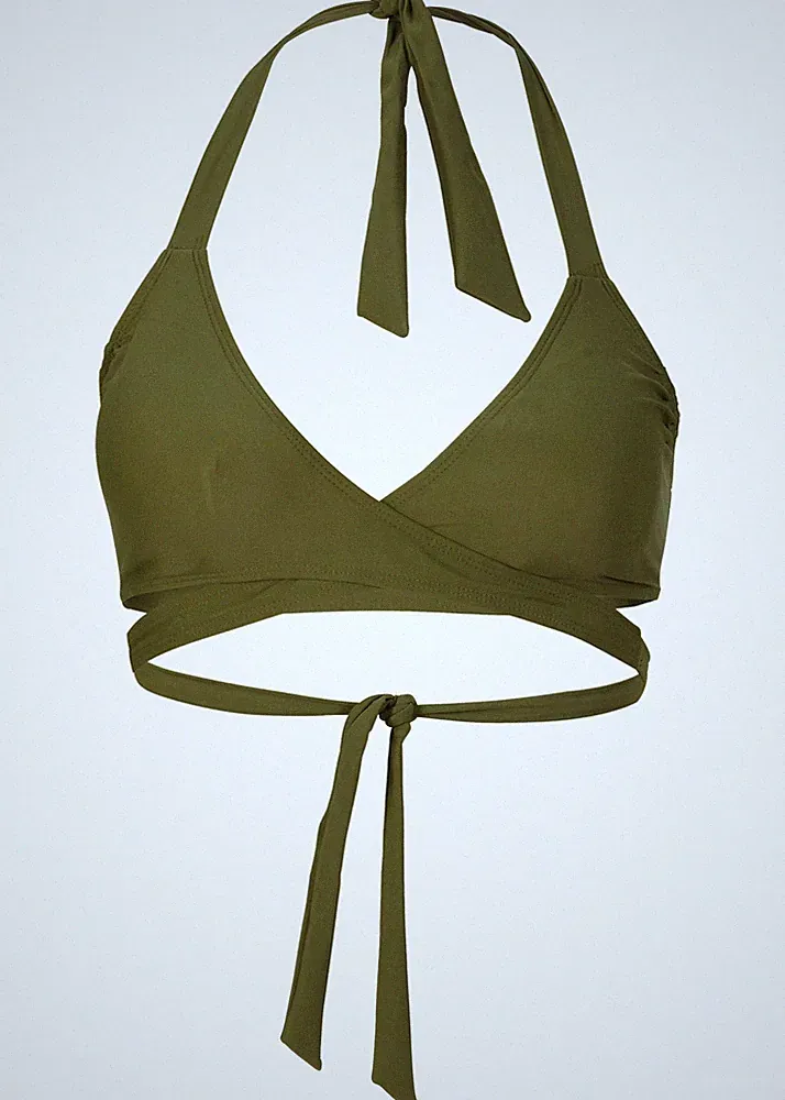 Neckholder Bikini Oberteil Gr. 44 A+B Dunkelkhaki Damen Schwimm-Bade-BH Neu