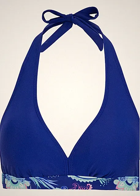 Neckholder Bikini Oberteil Gr. 44 Blau Damen Bademode Schwimm-Bade-BH Neu