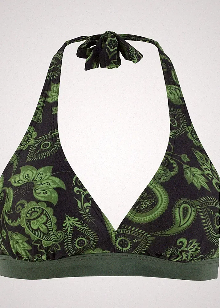 Neckholder Bikini-Oberteil Gr 44 Oliv Schwarz Damen Bademode Schwimm-Bade-BH Neu