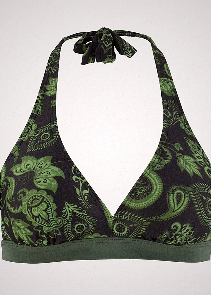 Neckholder Bikini Oberteil Gr. 44 Oliv Schwarz Damen Bikinioberteil Bade-BH Neu*
