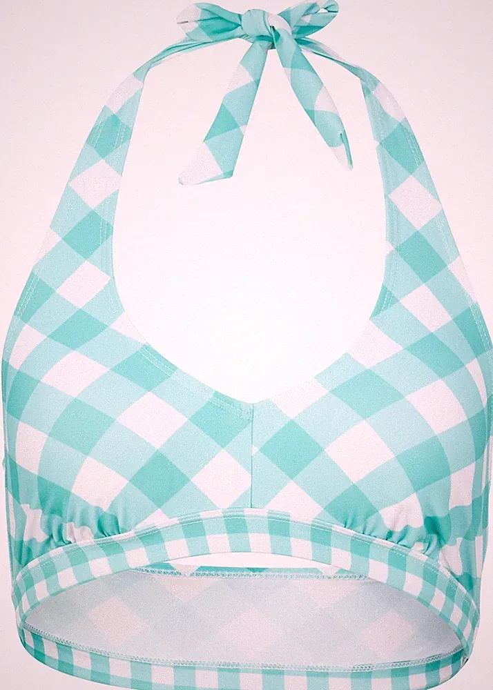 Neckholder Bikini Oberteil Gr. 44 Türkis Weiss Bikinioberteil Bade-BH Neu*