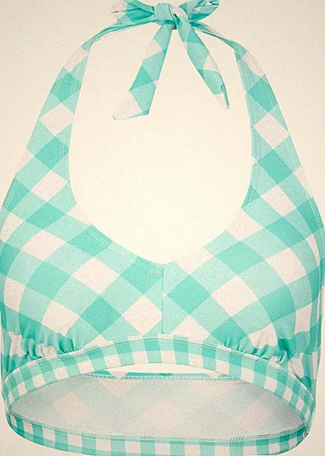 Neckholder Bikini Oberteil nachhaltig Gr. 36 Türkis Weiss Schwimm-Bade-BH Neu