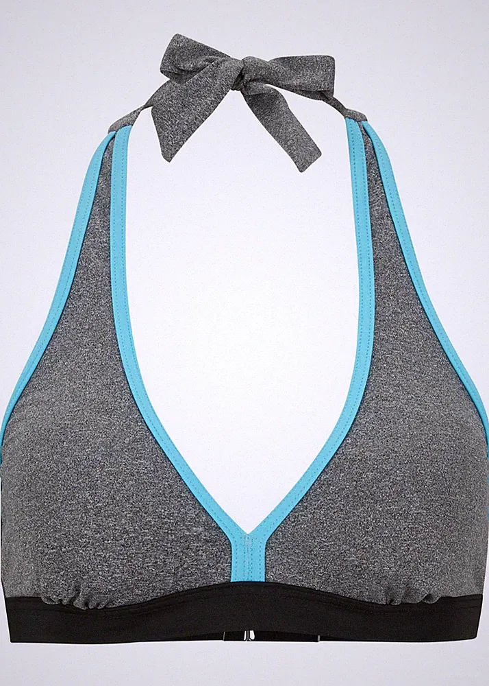 Neckholder-Mieder Gr 36 Grau Melange Türkis Schwarz Bademode Schwimm-Bade-BH Neu