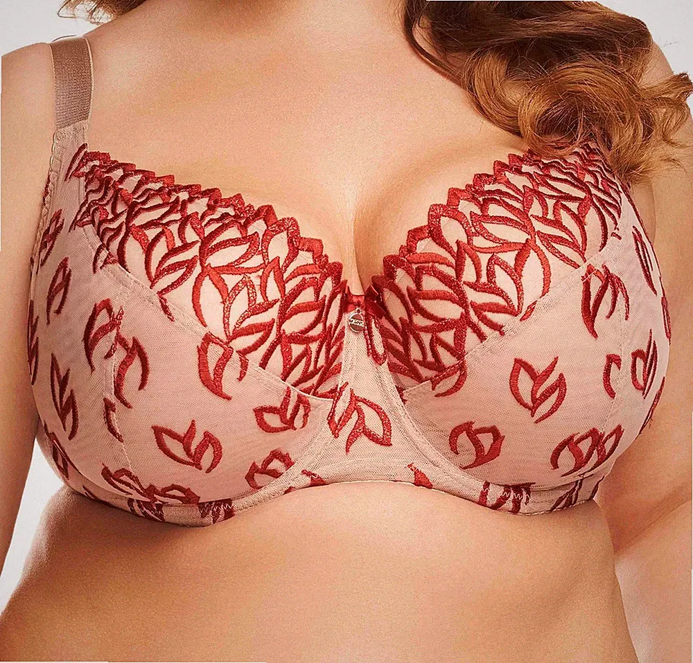 Nessa Bügel BH beige rot große Größen starker Halt ungepolstert Damen Dessous