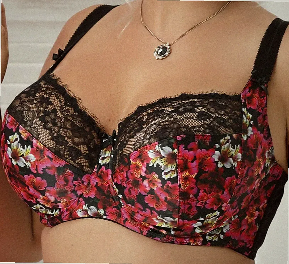 Nessa Clarisse Flower soft Bügel BH Gr.75F 80E 85M /UK 34-38 Rot Schwarz Slip L