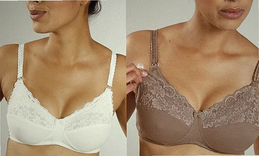 NEU 2 STÜCK BÜGELLOSER STILL BH mit SPITZE 75 E PETITE FLEUR creme+braun *707810