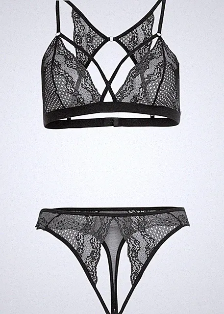 Neu 2-tlg Triangel-BH String ouvert Gr. 40/42 Schwarz Damen-Unterwäsche Slip Bra