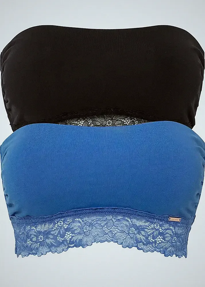 Neu 2er Pack Bandeau BH Bio-Baumwolle Gr. 36/38 Schwarz Azurblau Bra Unterhemd