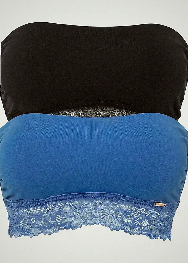 Neu 2er Pack Bandeau BH Bio-Baumwolle Gr. 40/42 Schwarz Azurblau Bra Unterhemd