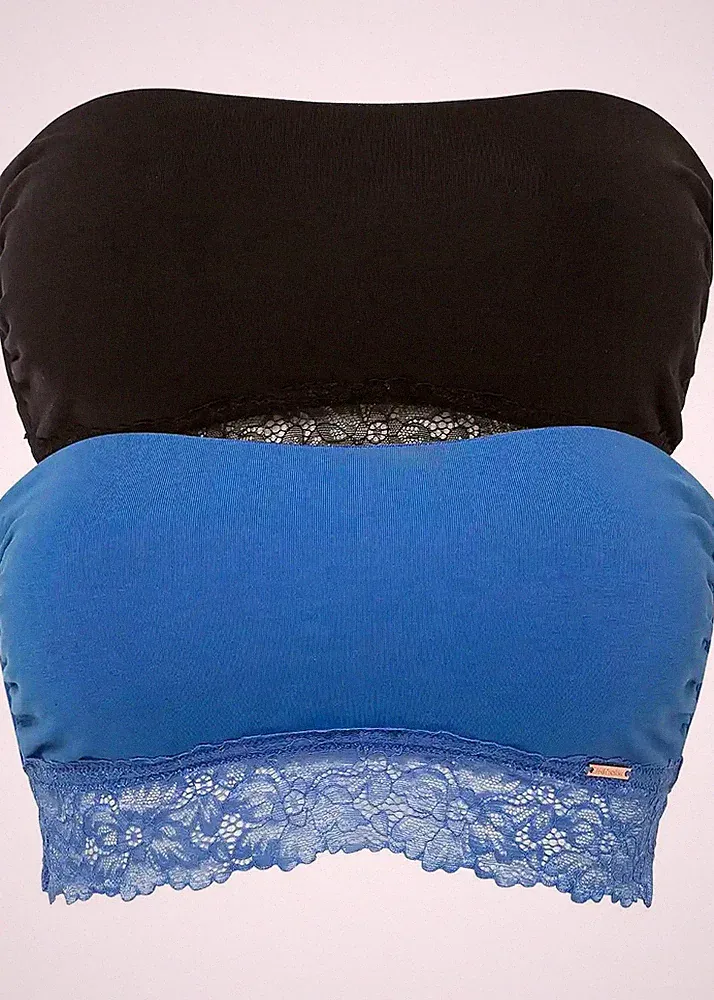 Neu 2er Pack Bandeau BH Bio-Baumwolle Gr. 48/50 Schwarz Azurblau Bra Unterhemd