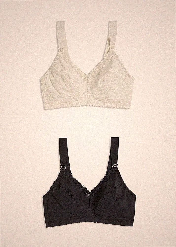 Neu 2er-Pack Bequemer Still-BH ohne Bügel Gr 105 Cup D Grau Schwarz Bra Oberteil