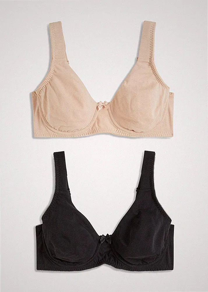 Neu 2er Pack Bequemer T-Shirt BH mit Bügel Gr. 100 Cup D Schwarz Beige Damen Bra