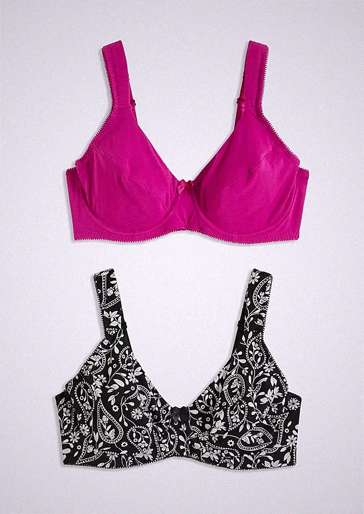 Neu 2er-Pack Bügel-BH Bio-Baumwolle Gr. 90 Cup D Schwarz Weiß Violett Damen Bra