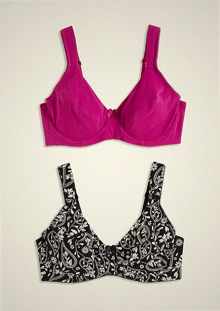 Neu 2er-Pack Bügel-BH Bio-Baumwolle Gr. 95 Cup D Schwarz Weiß Violett Damen Bra