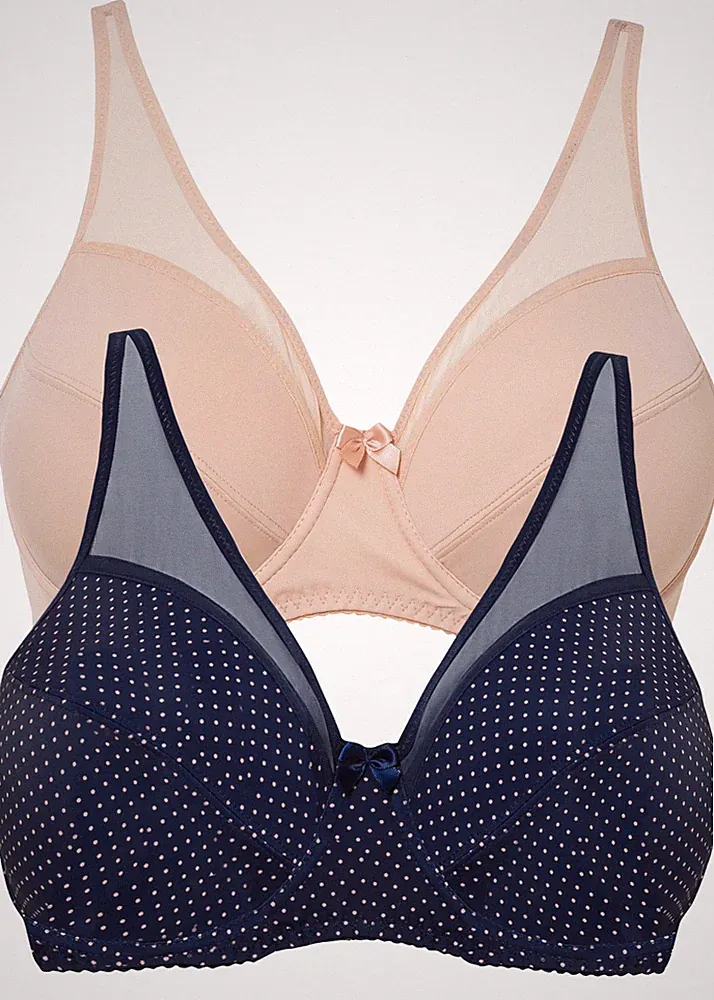 Neu 2er Pack Bügel-BH Gr. 85 Cup C Dunkelblau Mattbeige Bra Unterhemd Oberteil